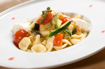 Maritati pugliesi or Puglia maritati pasta with burrata and seasonal vegetables