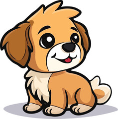 Flat color vector of cute dog illustration, white background.