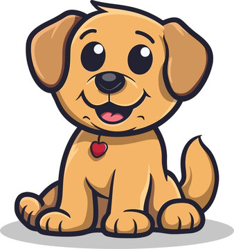 Flat color vector of cute dog illustration, white background.
