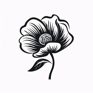 Logo concept black and white flower with leaf and petals. Flowering flowers, a symbol of spring, new life.