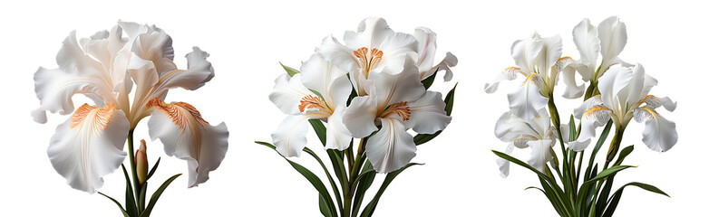 White iris flower set PNG. Set of white iris flowers isolated. White iris flower PNG. White iris...