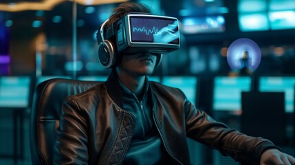 A Man Wearing Virtual Reality Headset.

