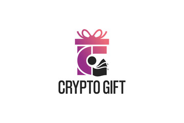 Vector illustration of a gift crypto logo design with a banknote symbol with the initial letter c - obrazy, fototapety, plakaty