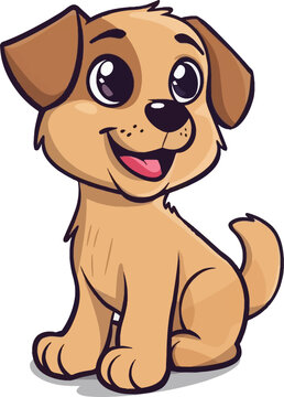 Flat color vector of cute dog illustration, white background.