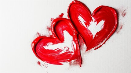 Acrylic painting of two red hearts on white background.