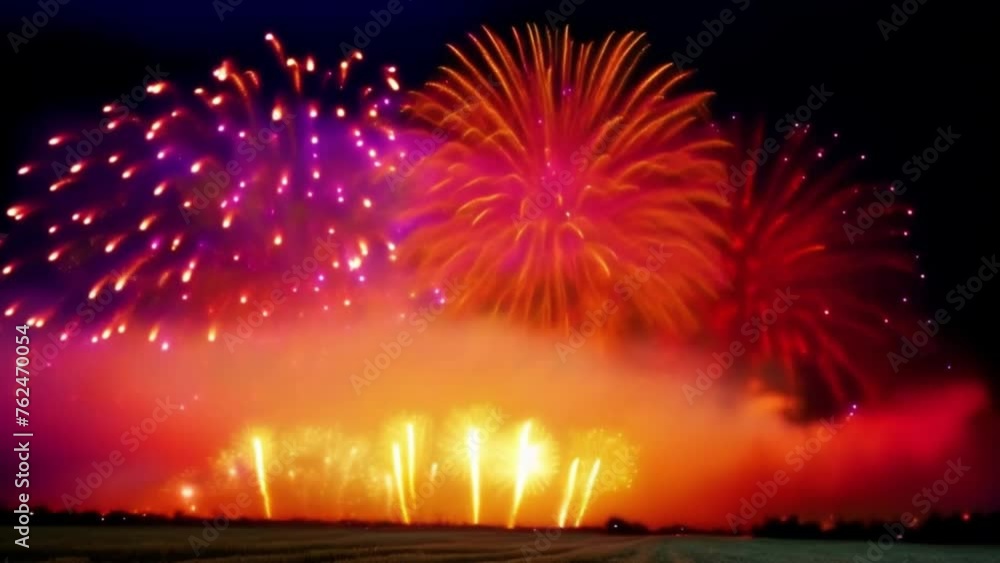 Poster a fireworks display is lit up in the night sky. the fireworks are in various shapes and sizes, and t