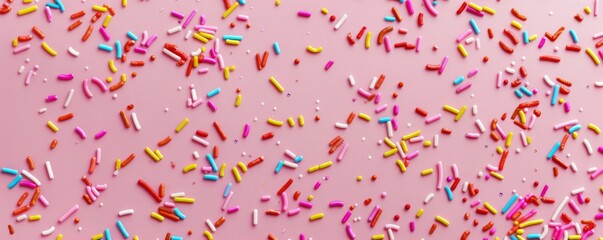 Colorful Sprinkles Scattered on a Pastel Pink Background for Party Decor