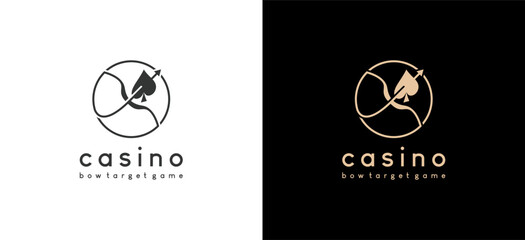 Casino logo with bow and arrow symbol aiming spade icon - obrazy, fototapety, plakaty