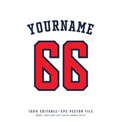 Jersey number, basketball team name, printable text effect, editable vector 66 jersey number	