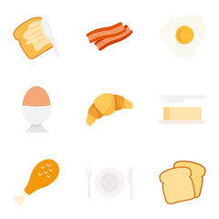 Set of breakfast icons. Various tasty food and drinks.
