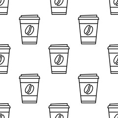 Disposable cup of coffee. Seamless pattern. Background with paper coffee cups.