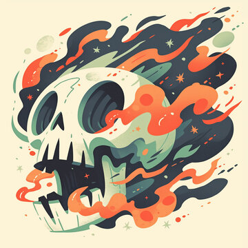 Human skull badge emblem for t-shirt design. Creative poster design. Digital artistic artwork raster bitmap illustration. Graphic design art. AI artwork.