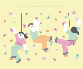 Vector illustration of people doing indoor climbing as a hobby