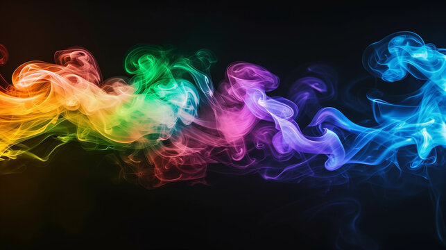 Rainbow smoke effect background image on a black background.