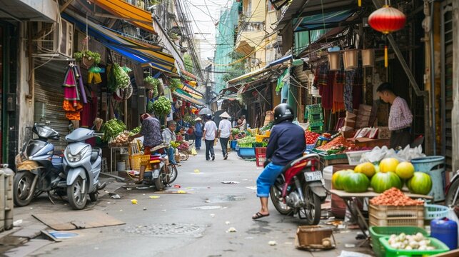 Hanoi, Vietnam - May 9, 2016: Life in Vietnam- Hanoi,Vietnam Street vendors in Hanoi's Old Quarter