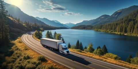 Scenic Mountain Road Trucking - Majestic Landscape Transport Route