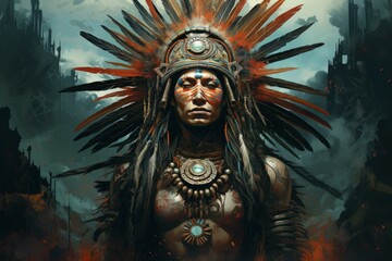 Spiritual Shaman person. Tribal forest man. Generate Ai