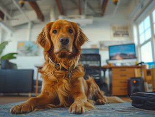 In a petfriendly white office employees find harmony and motivation a documentary narrative exploring the interplay of work and animal companionship hyper realistic.