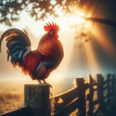 Rooster ready to make his call early in the morning - obrazy, fototapety, plakaty