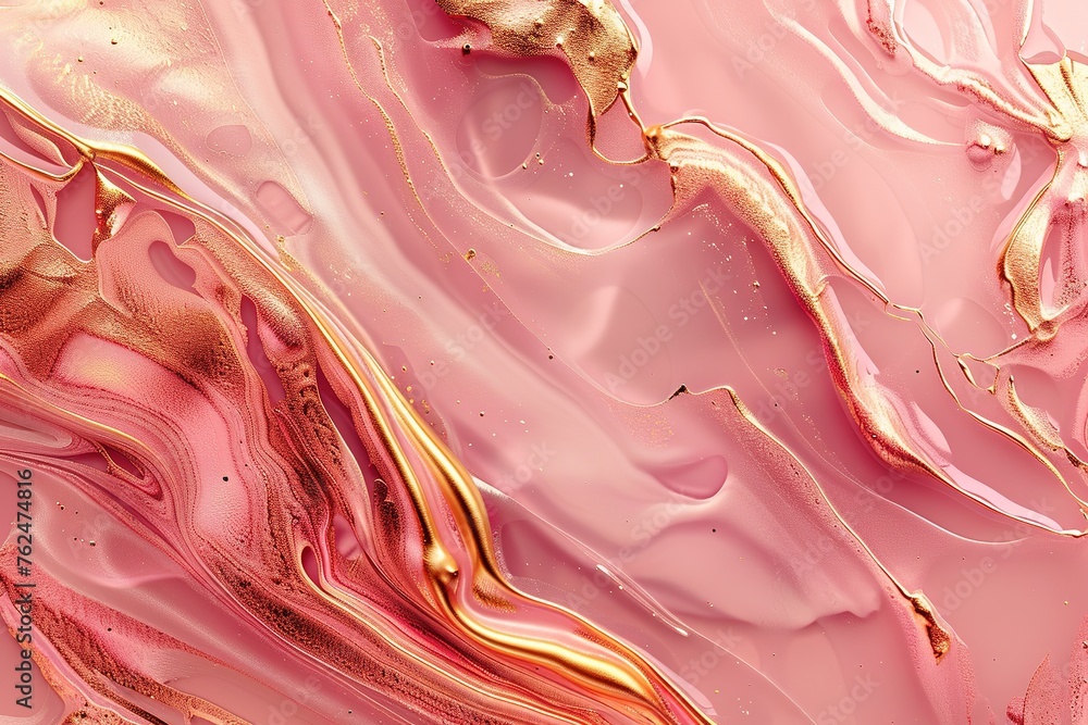 Aufkleber fluid art pattern with pink and gold swirls creating a marble effect.