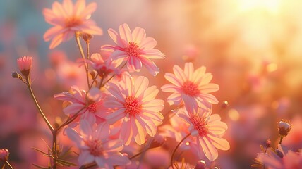 Daisy wildflowers in soft sunrise hues capturing the essence of spring