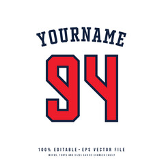 Jersey number, basketball team name, printable text effect, editable vector 94 jersey number	