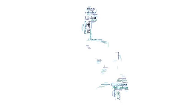 Philippines shape words animation. Philippines boundary filled with country names animated. Country opening, intro, presentation video.