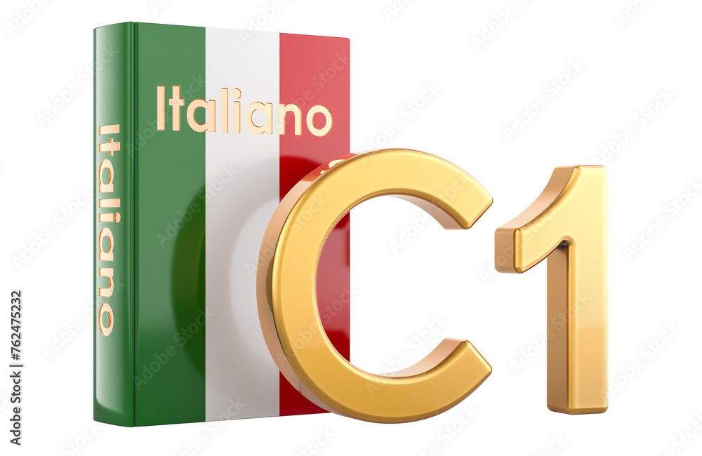 Poster c1 italian level, concept. level advanced, 3d rendering isolated on transparent background