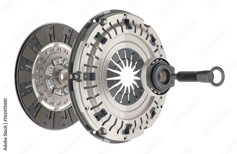 Poster parts and structure of car clutch, 3d rendering isolated on transparent background