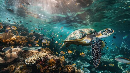 Obraz premium Vibrant Coral Reef Teeming with Marine Biodiversity for Earth Day