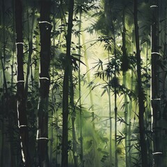 A Serene Bamboo Forest with Soothing Light Filtering Through Canopy