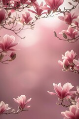 Tiny branches with pink cherry blossoms, empty field with space for your own content, banner. Flowering flowers, a symbol of spring, new life.