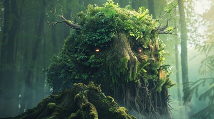 Guardian Spirit of the Forest: Earth Day Fantasy Illustration - obrazy, fototapety, plakaty