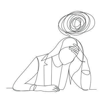 recommend clip art: Continuous single line sketch drawing of business woman in depression, stressed, and despair. One line art vector illustration