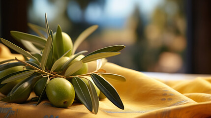 Olive branch, olive tree, Fresh olives, Green Olive, banner copy space.