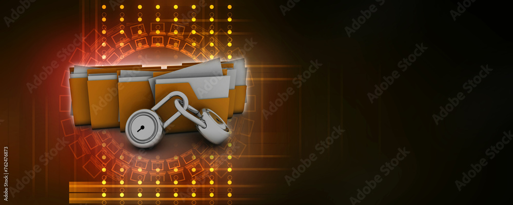 Poster 3d rendering folder protected lock