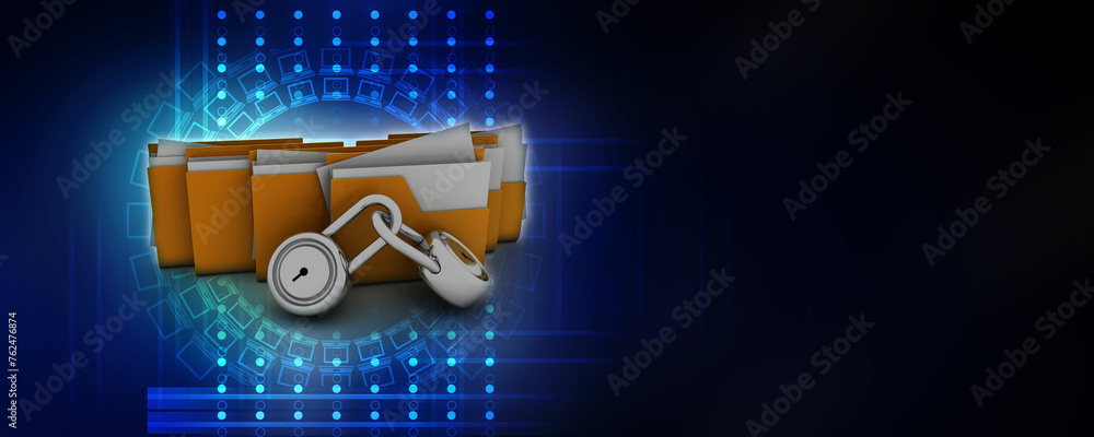 Poster 3d rendering folder protected lock