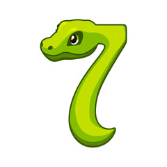 Snake font. Digit 7. Cartoon Seven number