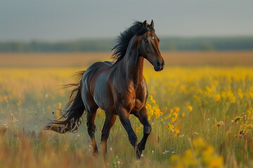 Beautiful horse running in the field