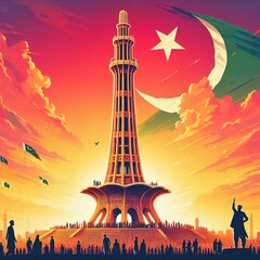 Pakistan Day  Minar e pakistan  - obrazy, fototapety, plakaty