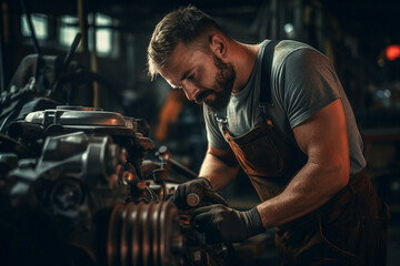 Generative AI photo image of middle aged man professional worker auto service - obrazy, fototapety, plakaty