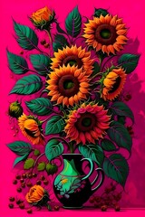 Fototapeta na wymiar sunflowers, beautiful flowers, natural, leaves, flower backgrounds, fragrant flowers, flower wallpapers, natural flowers, vector sunflowers, roses