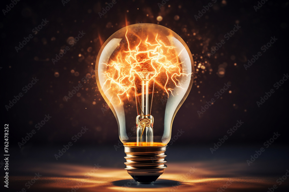 Poster businessman hand holding light bulb with industry network analysis solution and development generati