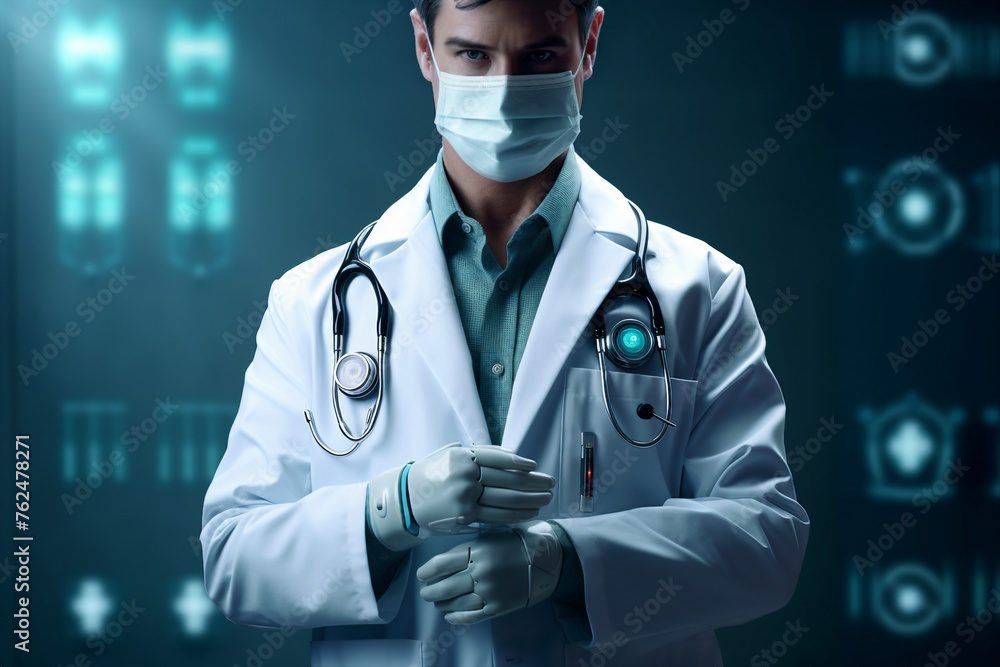 Poster generated with ai image of scientist doing research analysis in a laboratory