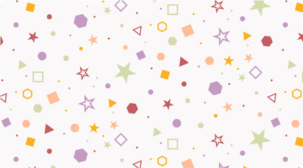 Simple Geometric Seamless Pattern,  Shapes, Confetti, Minimalist, Design, Colorful, Cute, Vector Illustration