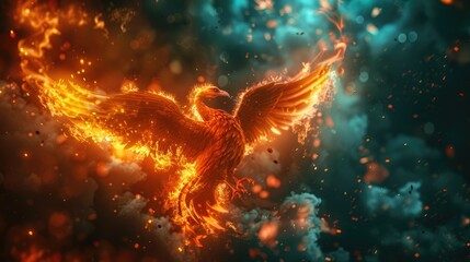 The Rebirth of Nature: A Phoenix Emerging from Pollution - obrazy, fototapety, plakaty