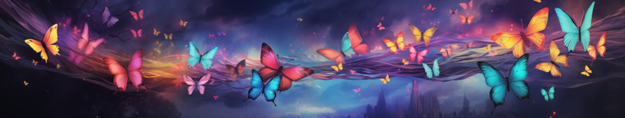 Obraz na płótnie Canvas Spectral Butterfly Migration Over Twilight Realm