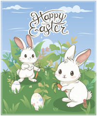 Vector Easter greeting card with Easter bunny - 762478609
