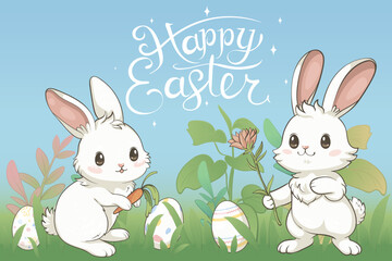 Vector Easter greeting card with Easter bunny - 762478629