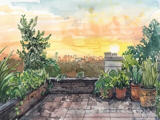 Urban Oasis: A Rooftop Filled with Lush Green Plants